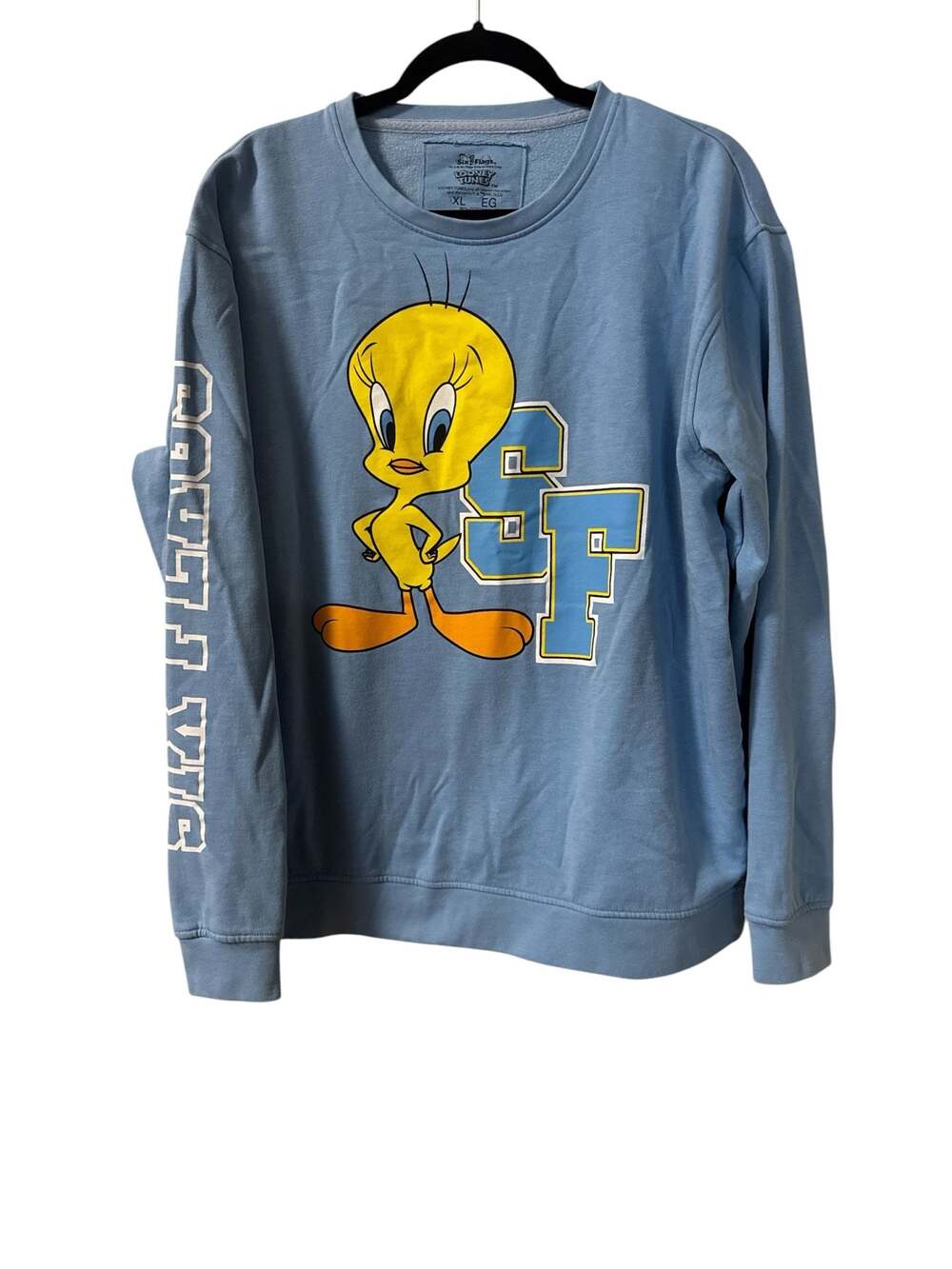 Six Flags Looney Tunes Tweety Bird Graphic Print Blue Sweatshirt Size XL